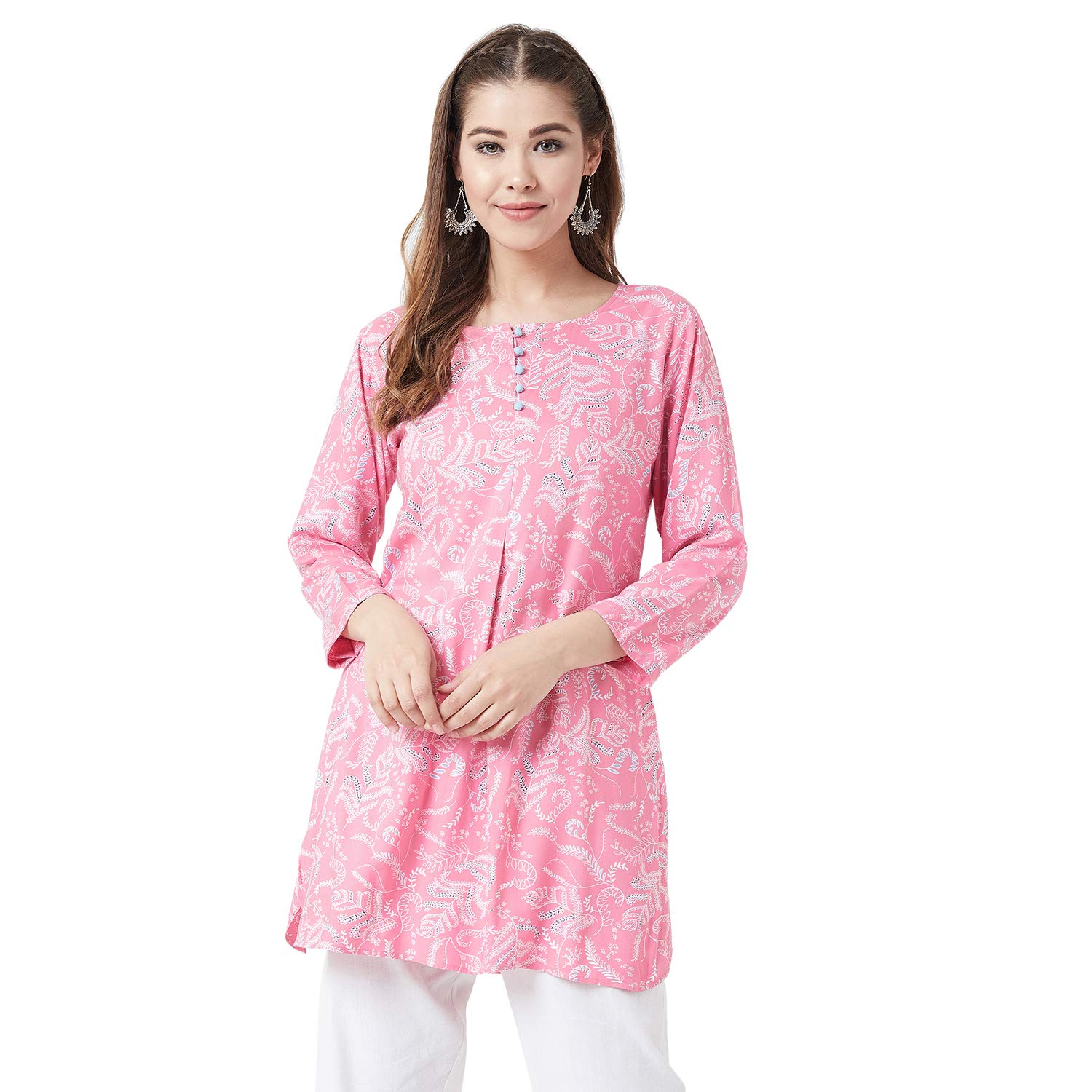 Tissu Women's Rayon Pink Floral Printed Straight Kurti (Tissu-2014-34_Pink_Xs)