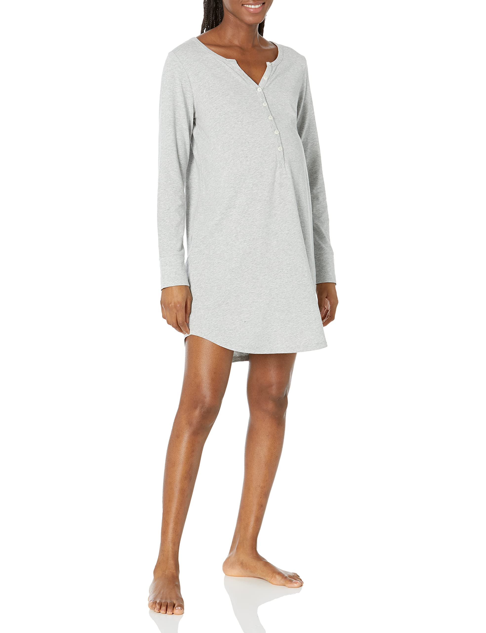 Amazon Essentials Women's Maternity Nursing Nightdress, Grey Heather, XS