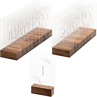 Your Perfect Day Wedding Planner Acrylic Wedding Table Numbers - Elegant Crystal Clear Acrylic Sign with Wood Base - Number Signs for Tables - Numbers 1-20 for Special Events and Weddings
