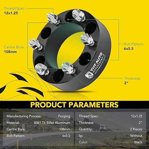 Miniatura 10 de YHTAUTO Espaciadores de rueda de 6 x 5.5 de 2 pulgadas para Infiniti, Nissan Modelos Frontier, Pathfinder, Titan, Espaciadores de neumáticos