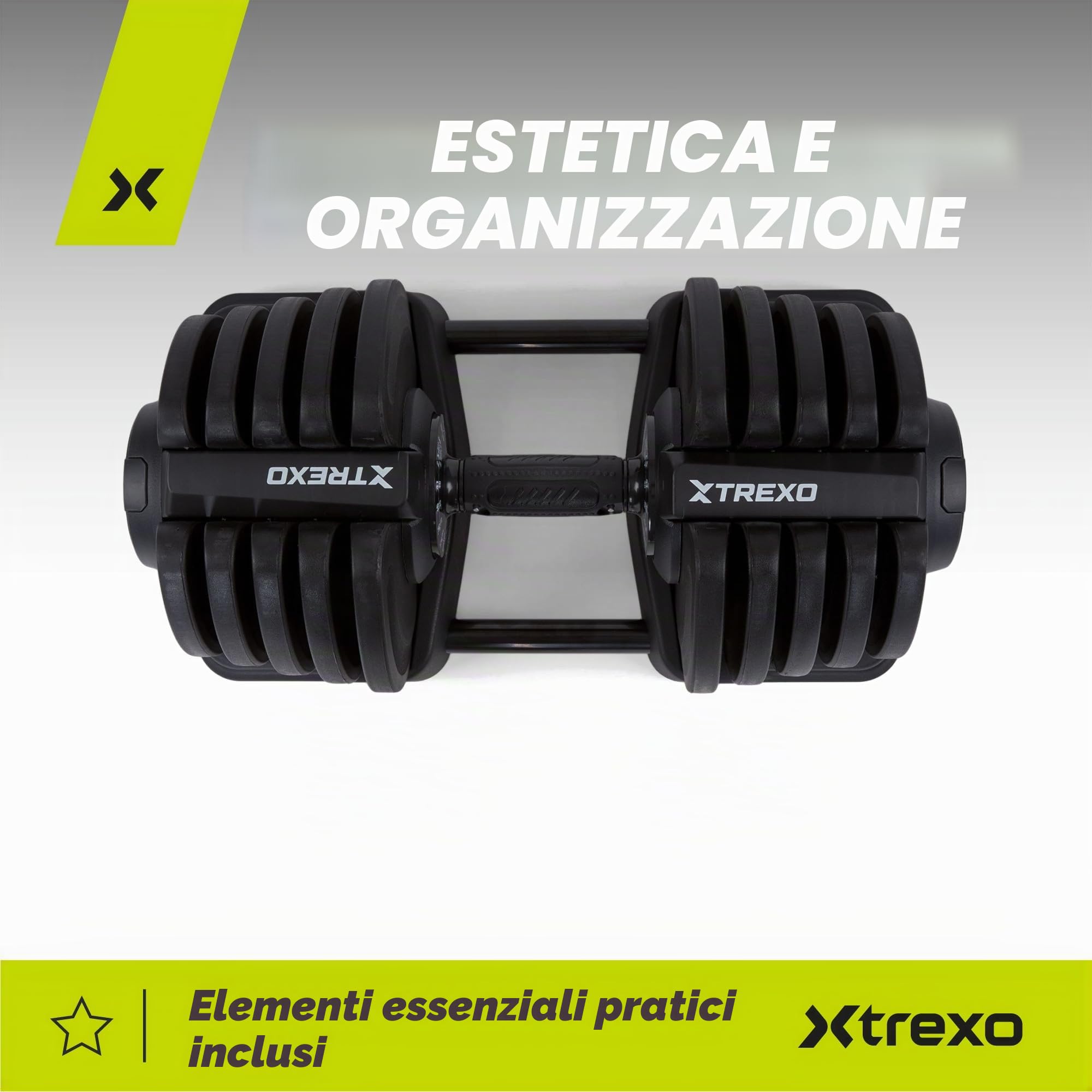 TREXO Set di manubri corti e bilancieri regolabili 2 in 1, da 2 kg a 41 kg, ideale per allenamento di forza, fitness e costruzione muscolare, manubri e bilancieri regolabili, set in ferro con