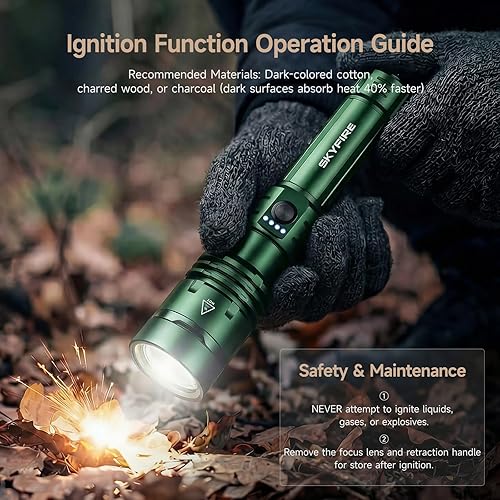 Miniatura 3 de SKYFIRE 1376 linternas LED con lente de encendido, recargable de 2000 lúmenes altos, luz de flash zoomable, 5 modos, impermeable, IPX6, potente