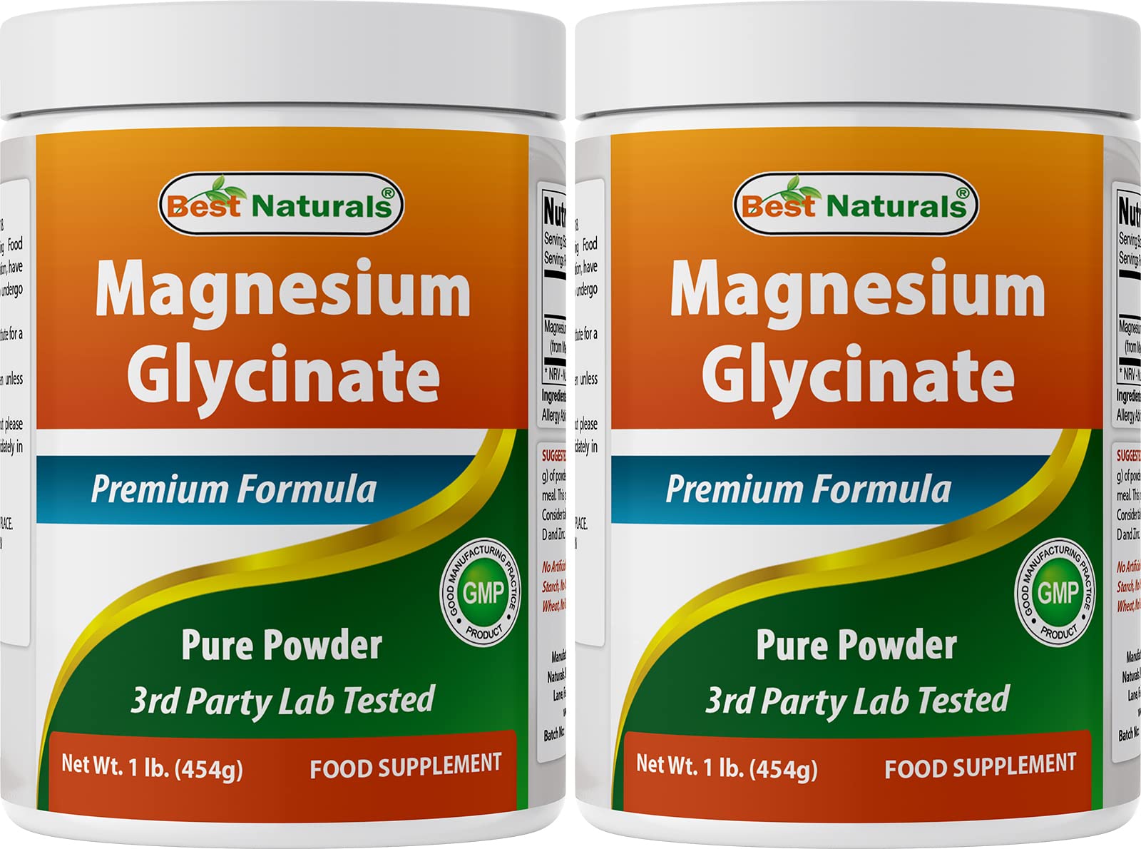 Best Naturals Magnesium Glycinate Powder - 1 Pound (1 LB (Pack of 2)) Unflavored 16 Ounce (Pack of 2)