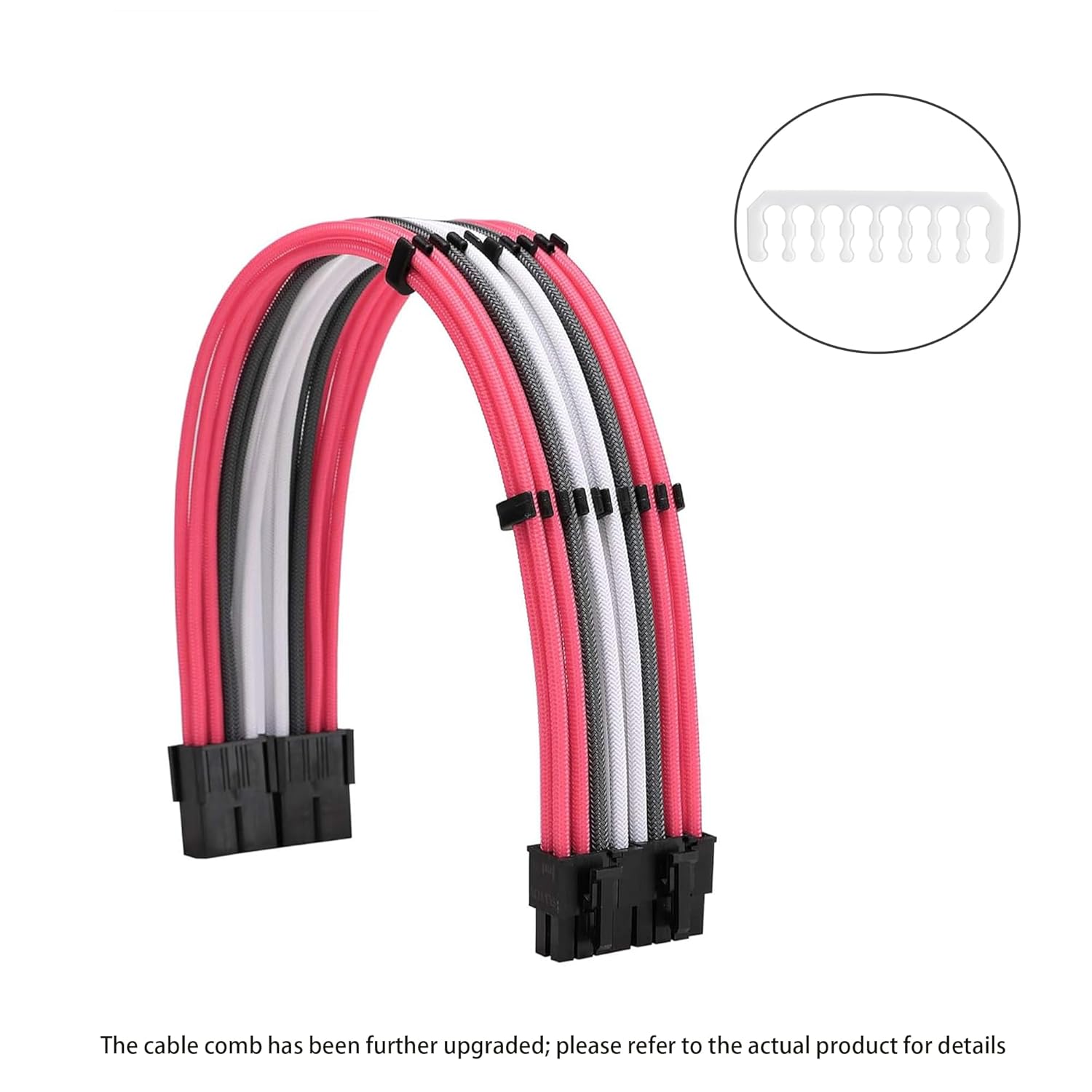 Formulamod Sleeve Extension Power Supply Cable Kit 18AWG (1) ATX 24P+ (1) EPS 8-P+ (2) PCI-E8-P with Combs for PSU to Motherboard/GPU (Pink Grey White)