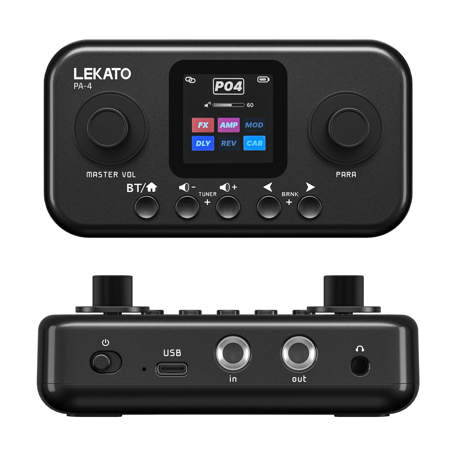 LEKATO Guitarra Pedal Multiefectos con 80 presets, 6 módulos de efectos, 20 Amp/Cab, Interfaz de audio USB OTG y BT, Procesador de Efectos Portátil para Guitarra y Bajo