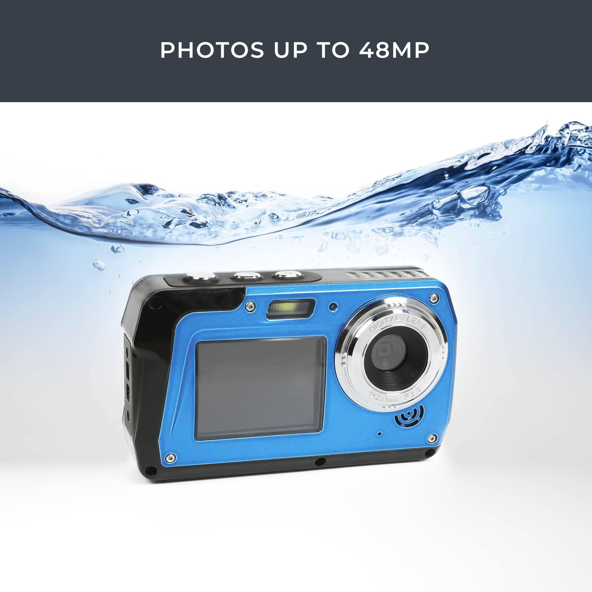 Easypix W3048 Edge Iceblue - Cámara Sumergible, 48MP Doble Pantalla