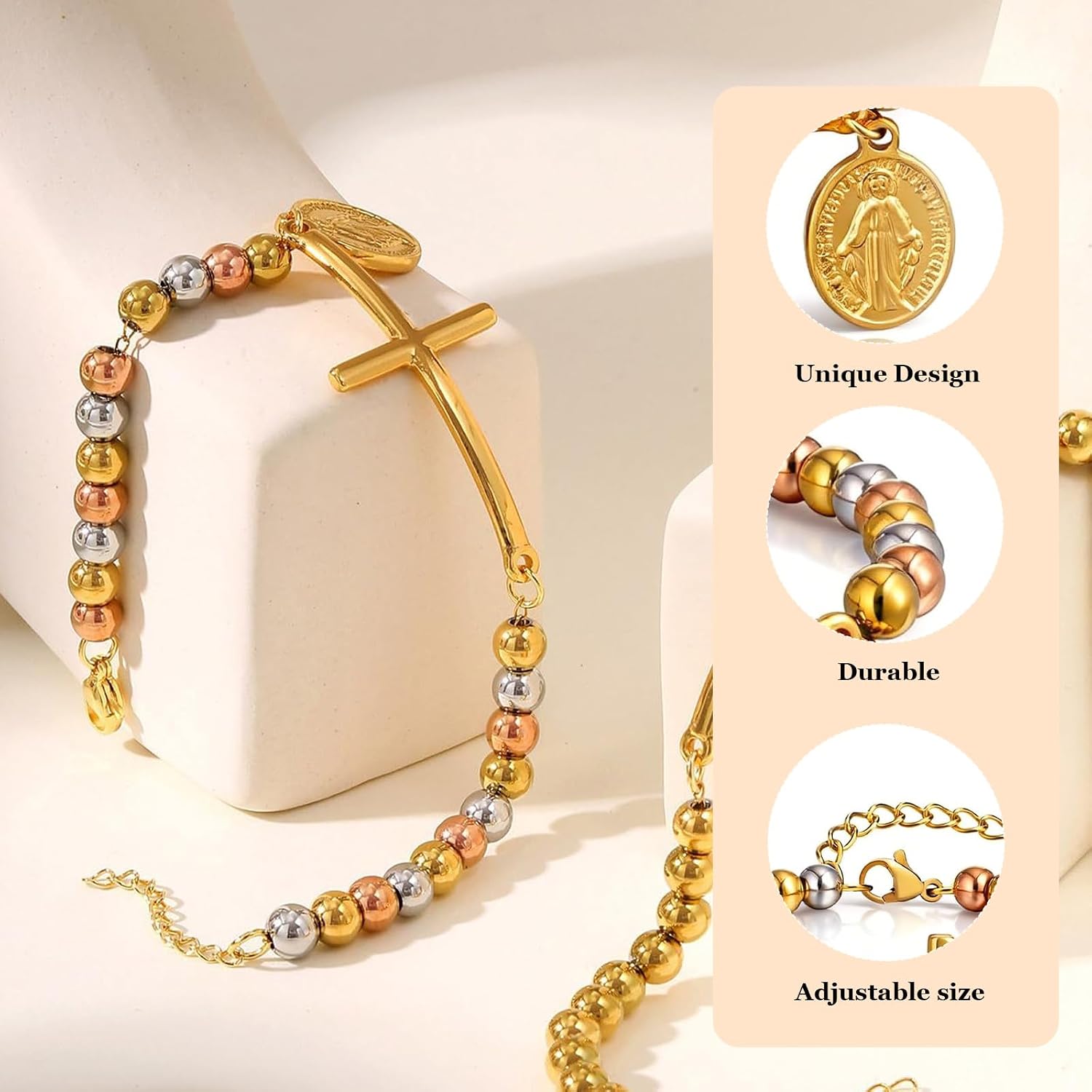 Rosary Bracelet Jesus Bracelet for Women Christian Faith Jewelry Adjustable Religious Bracelet Easter Basket Stuffers