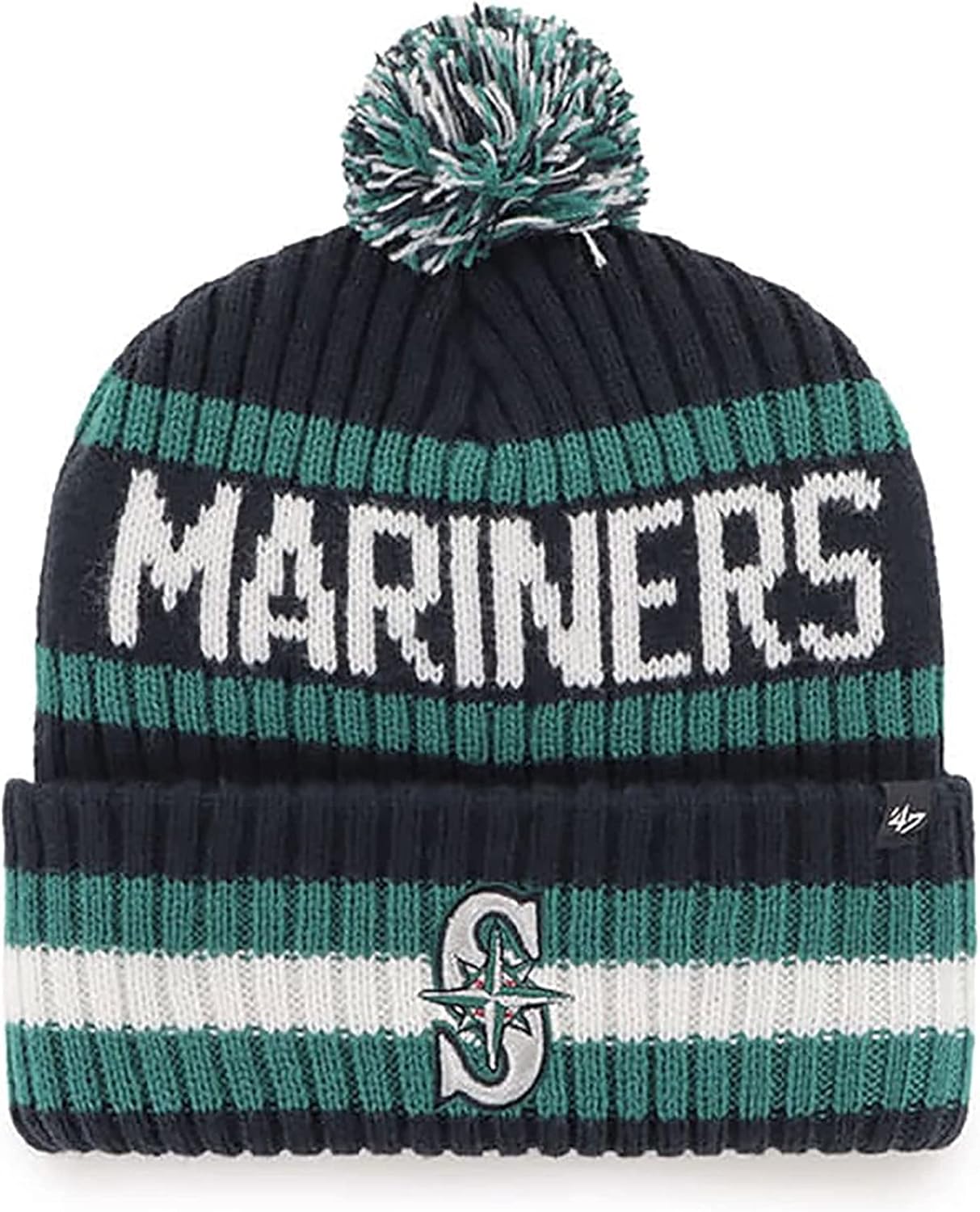 47 MLB Unisex-Adult Primary Logo Bering Cuffed Knit Pom Beanie Hat One Size