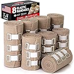 Premium Elastic Bandage Wrap - 8pk (4x3, 4x4) + 24 Extra Clips - Strong Compression Bandage Wrap - Wrist, Ankle, Foot, Knee Wrap
