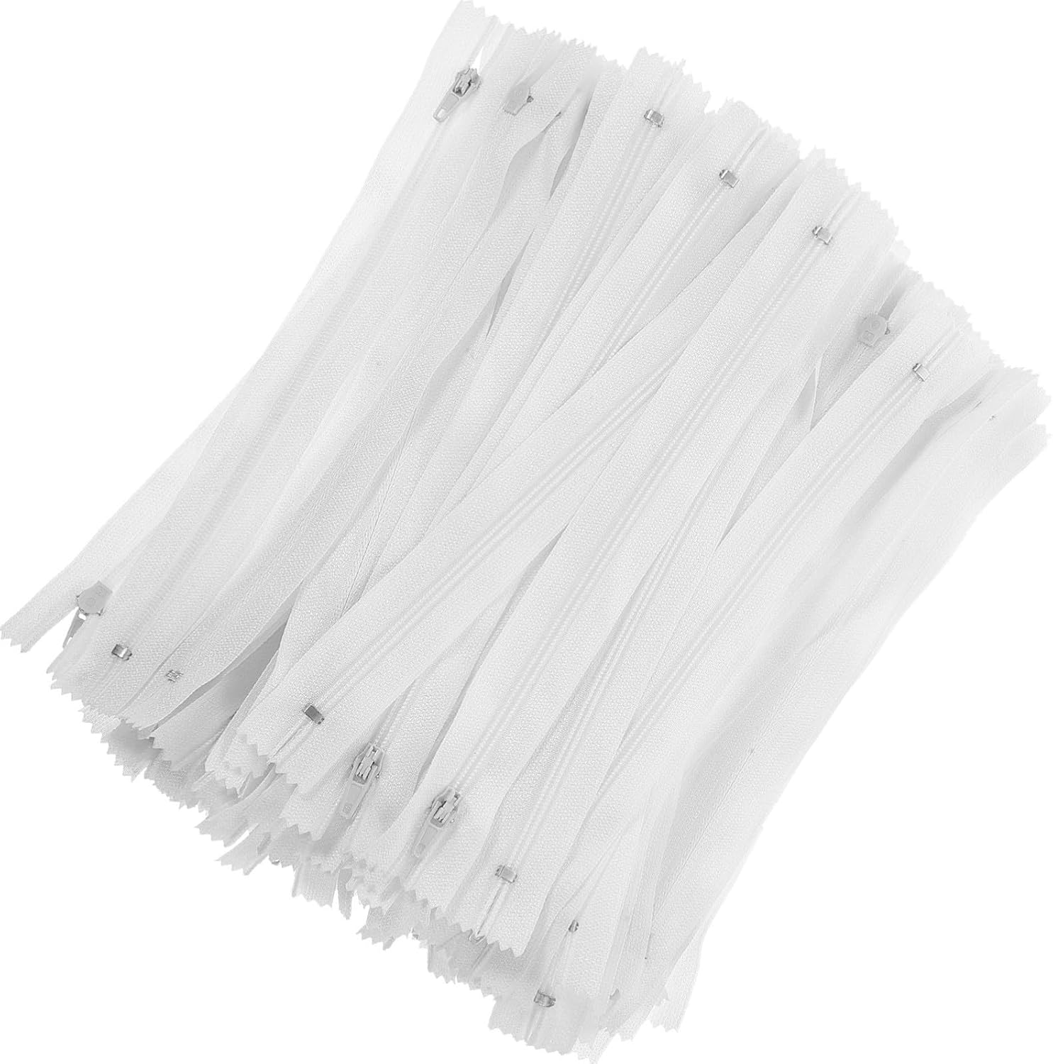Self Locking Nylon Zippers White for Sewing 100pcs 20cm