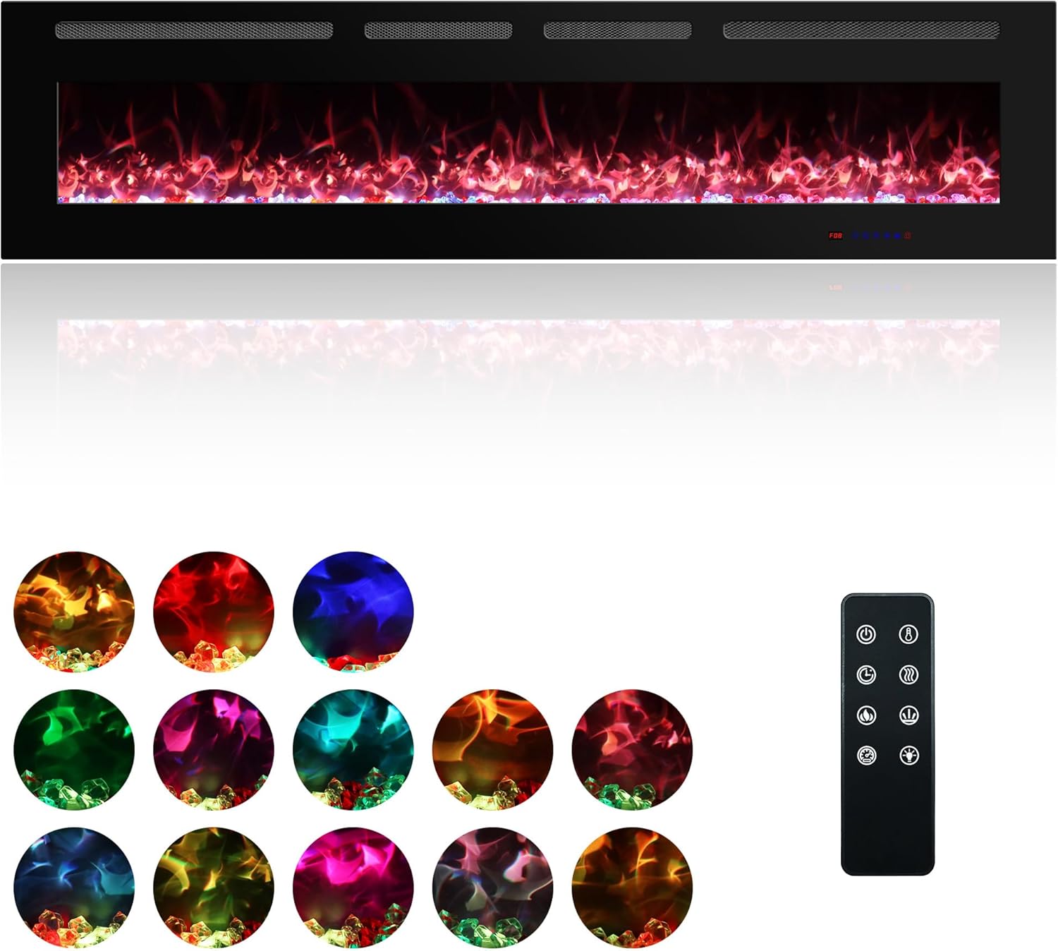 72 in Ultra Thin Electric Fireplace Insert with Remote Control 13 Flame&Flue Bed Colors, Overheat Protection and Thermostat, Low Noise Recessed&Wall Mounted Slim Fireplace Heater Chiminea with Dimmer