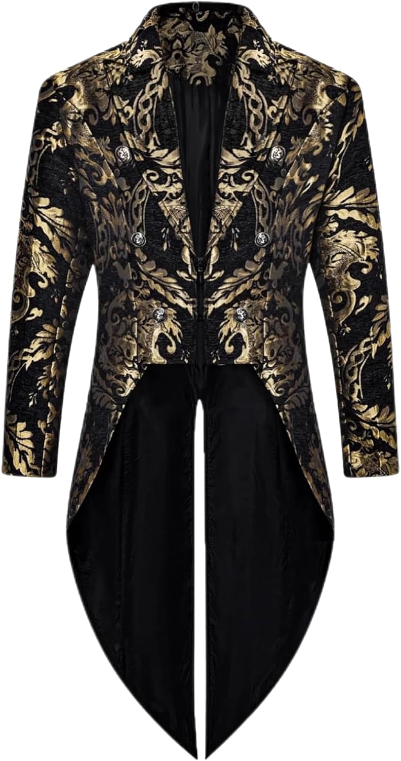 Mens Vintage Tailcoat Jacket Medieval Steampunk Frock Coat Gothic Victorian Tuxedo Jacket Halloween Costume