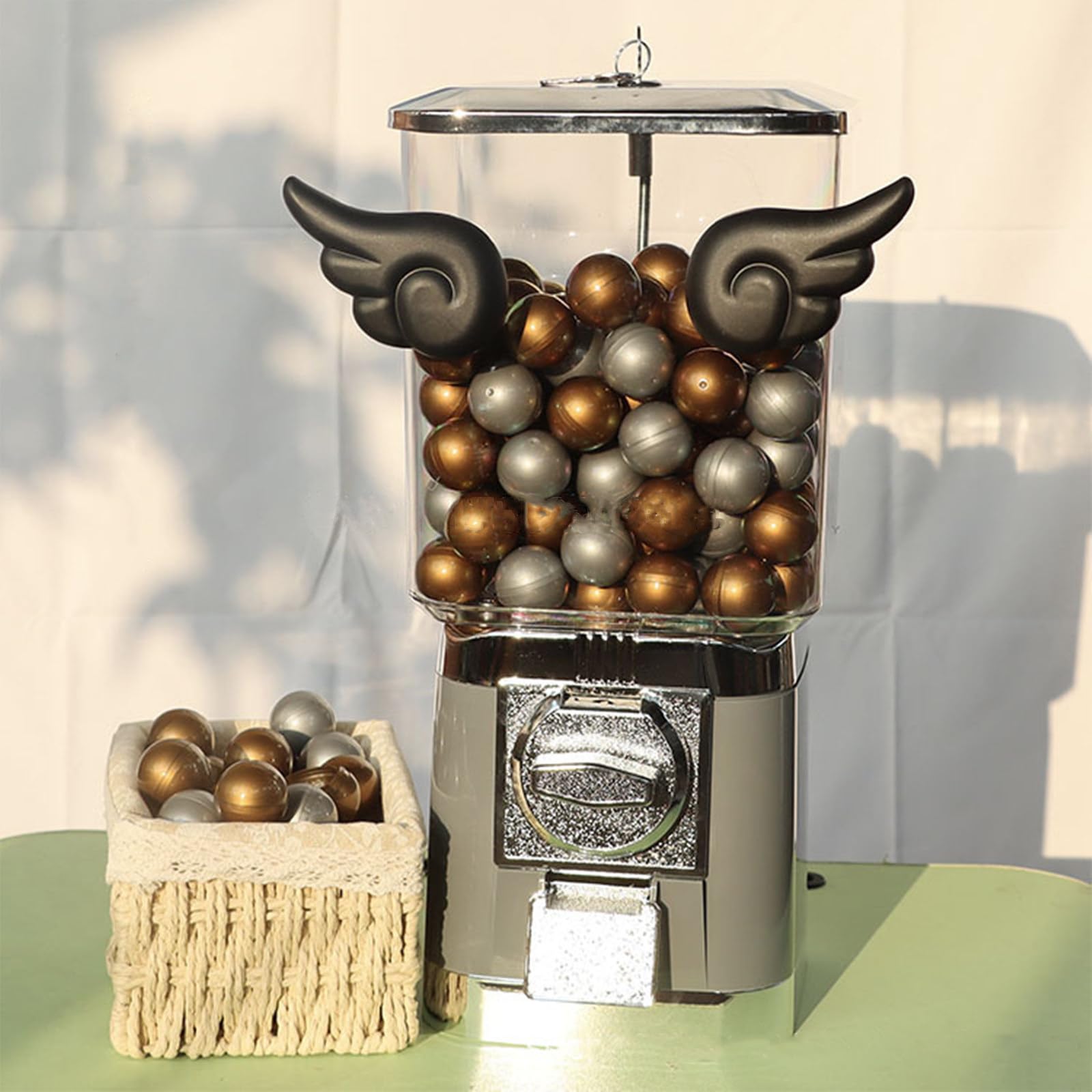 Distributore Automatico di Capsule A Gettoni, Mini Dispenser di Caramelle Gumball con 200 Palline, Macchina A Premi for Palline Giocattolo Circolari Leggere,Black