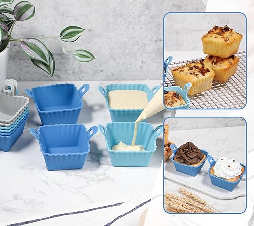 Miniatura 5 de Koluti Juego de 12 tazas cuadradas de silicona para hornear, 3 colores
