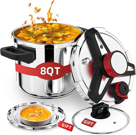 3-In-1 304 Stainless Steel Pressure Cooker 8 QT
