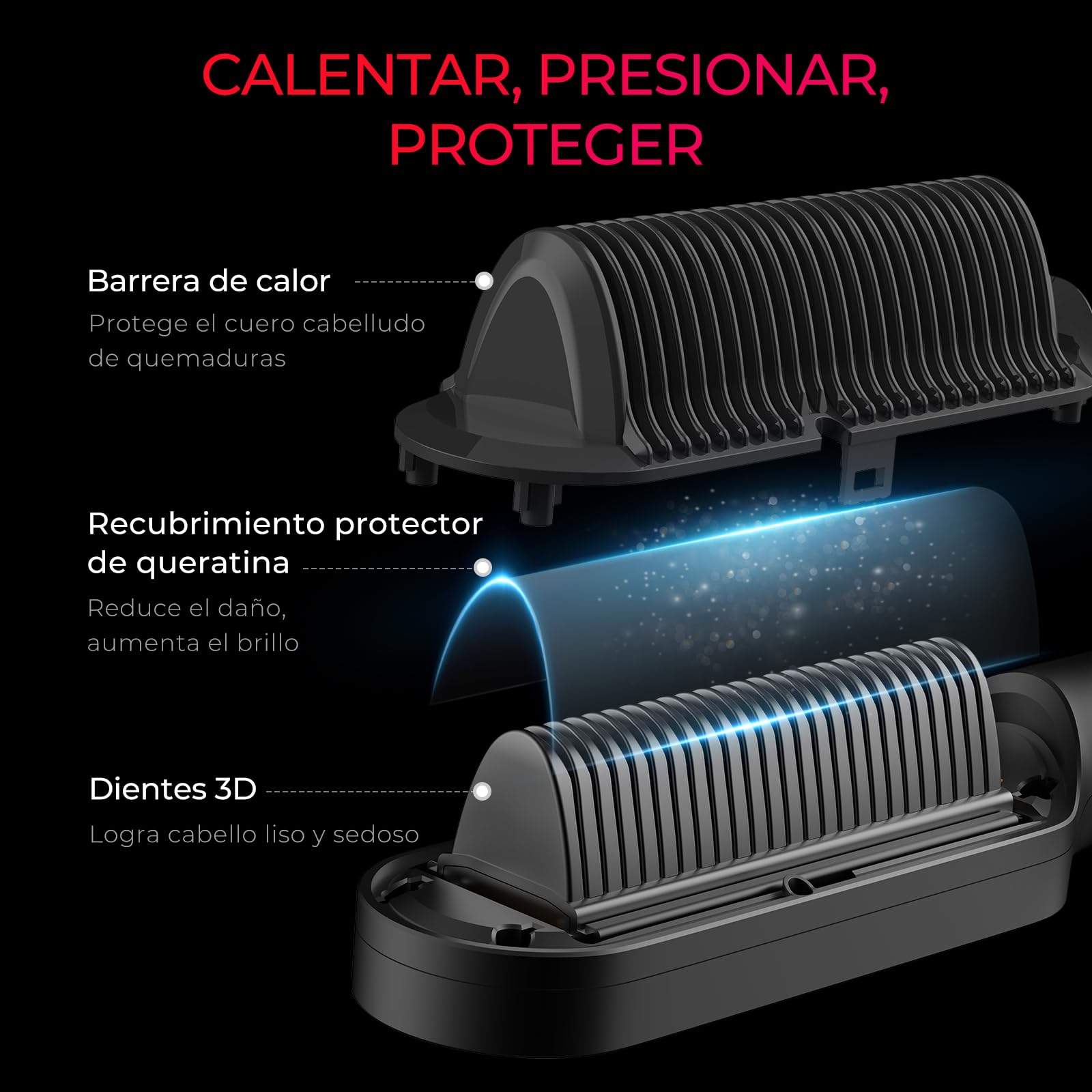 TYMO Cepillo Alisador de Pelo, RING PLUS Cepillo Plancha Ionico, 9 Temperaturas, 120°C-210°C, Pantalla LED, Anti Encrespamiento, Doble Voltaje, Hair Straightener Brush, Negro