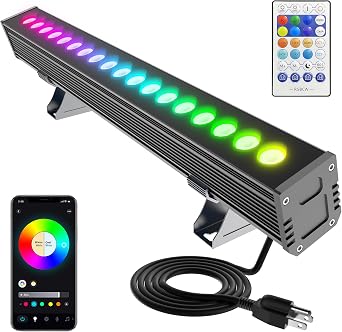 Smart Outdoor RGBCW LED Light Bar 20, Color Changing Wall Washer with App & Remote Control, 2700K6500K Tunable White Floodlight, IP65 RGB Stage/Porch Lights for House, Music Sync,