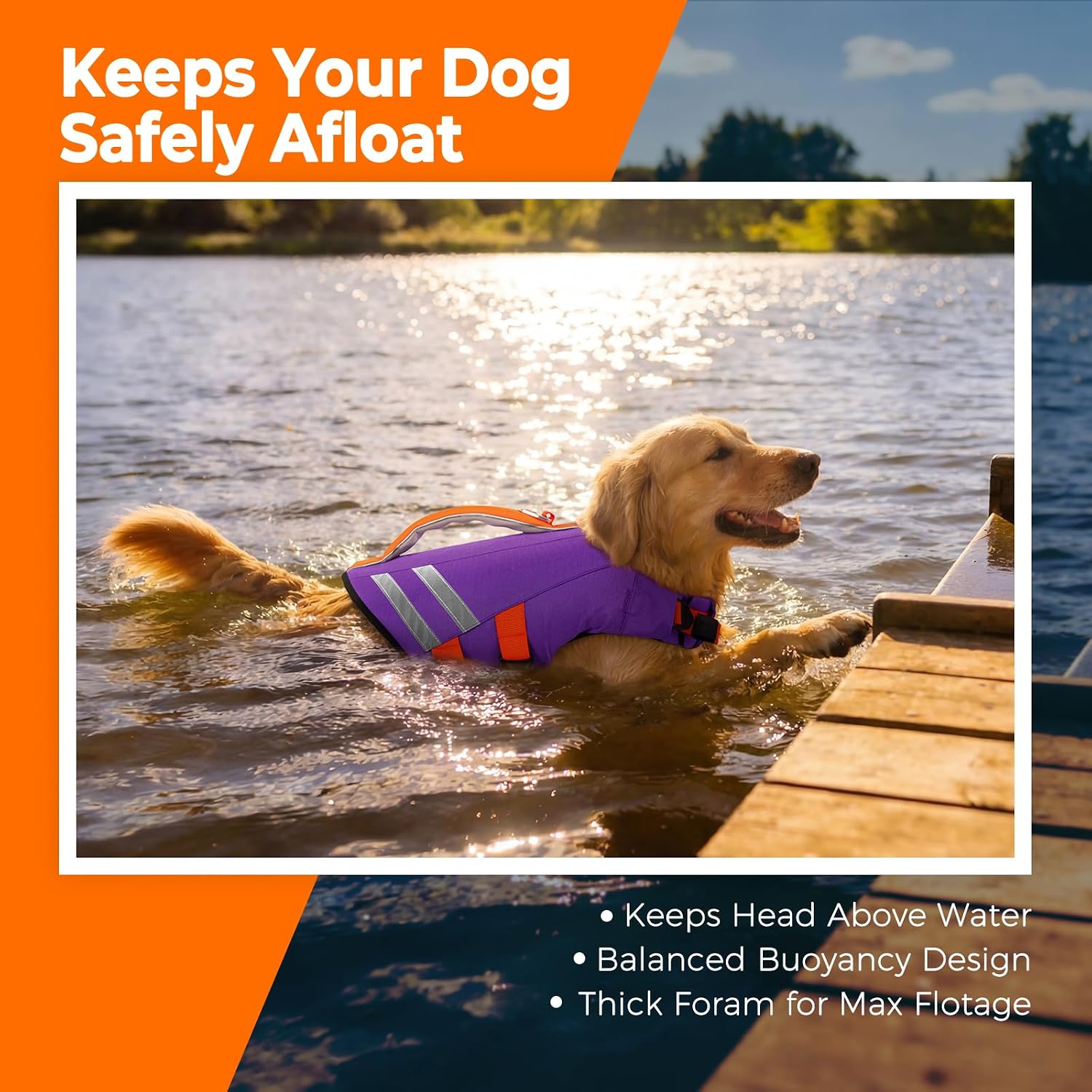LeLePet Dog Life Jacket, High Flotation Dog Life Vest for Swimming, Boating, Ripstop Reflective Pet Swim Vest for Small Medium Large Dogs Pool Floats Adjustable Swimming Vest for Dogs Water Safety