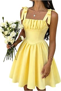 Verdusa Girl's Bow Tie Shoulder Ruched Corset Dress A Line Shirred Mini Tank Dress Birthday Outfits