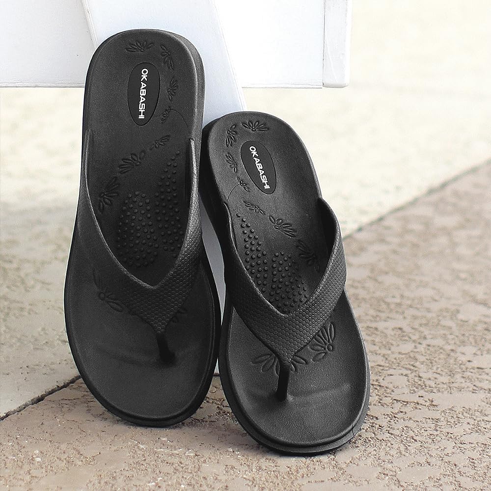 Okabashi Women’s Maui Flip Flops - Sandals (ML - (W8-9), Black)