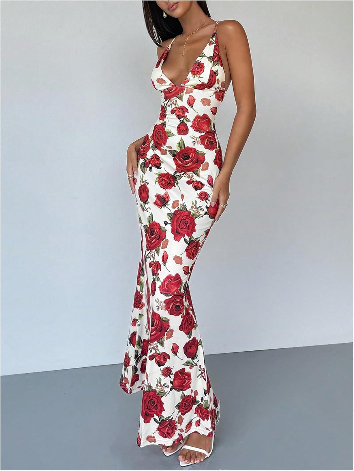 Floerns Women's Floral V Neck Maxi Cami Dress Criss Cross Backless Wedding Guest Dresses - Image 5