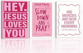 LWYANYT999 3Pcs Pink Christian Canvas Wall Art Light Pink Y2K College Dorm Room Painting Girls Dorm Room Jesus Aesthetic Wall Decor Preppy Teen Girls Apartment Bedroom Pictures Prints(12x16 inches)
