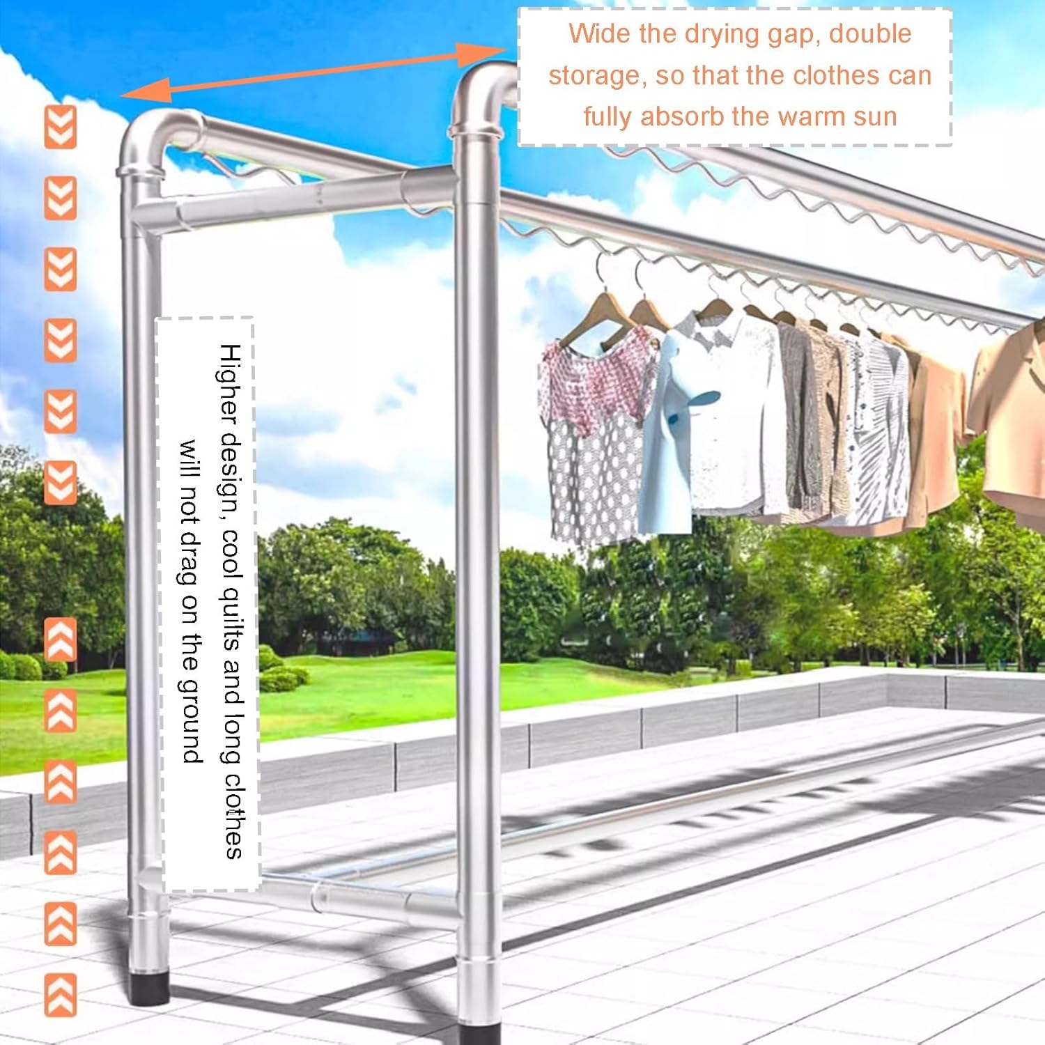 Heavy Duty Adjustable Clothes Drying Rack with Hooks & Storage Shelf, Indoor/Outdoor Garment Rack for Laundry, Shoes & Sheets - 160x60x160CM