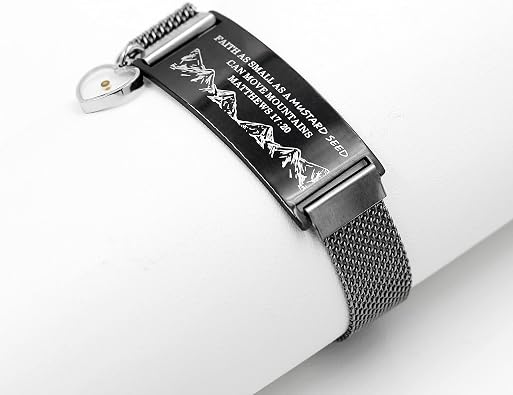 Uloveido Christian Religious Mustard Seed Faith Bangle Bracelet for Men Women, Black Stainless Steel Woven Encouragement Bracelet for Men Women Y1322