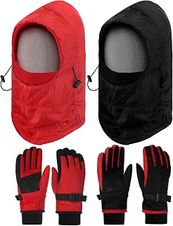 Kids Winter Windproof Waterproof Hat and Ski Snowboard Gloves, Breathable Lined Winter Cold Weather Gloves Unisex Children Heavyweight Balaclava, Ski Mask Thick Warm Fleece Face Cover for Kids Unisex