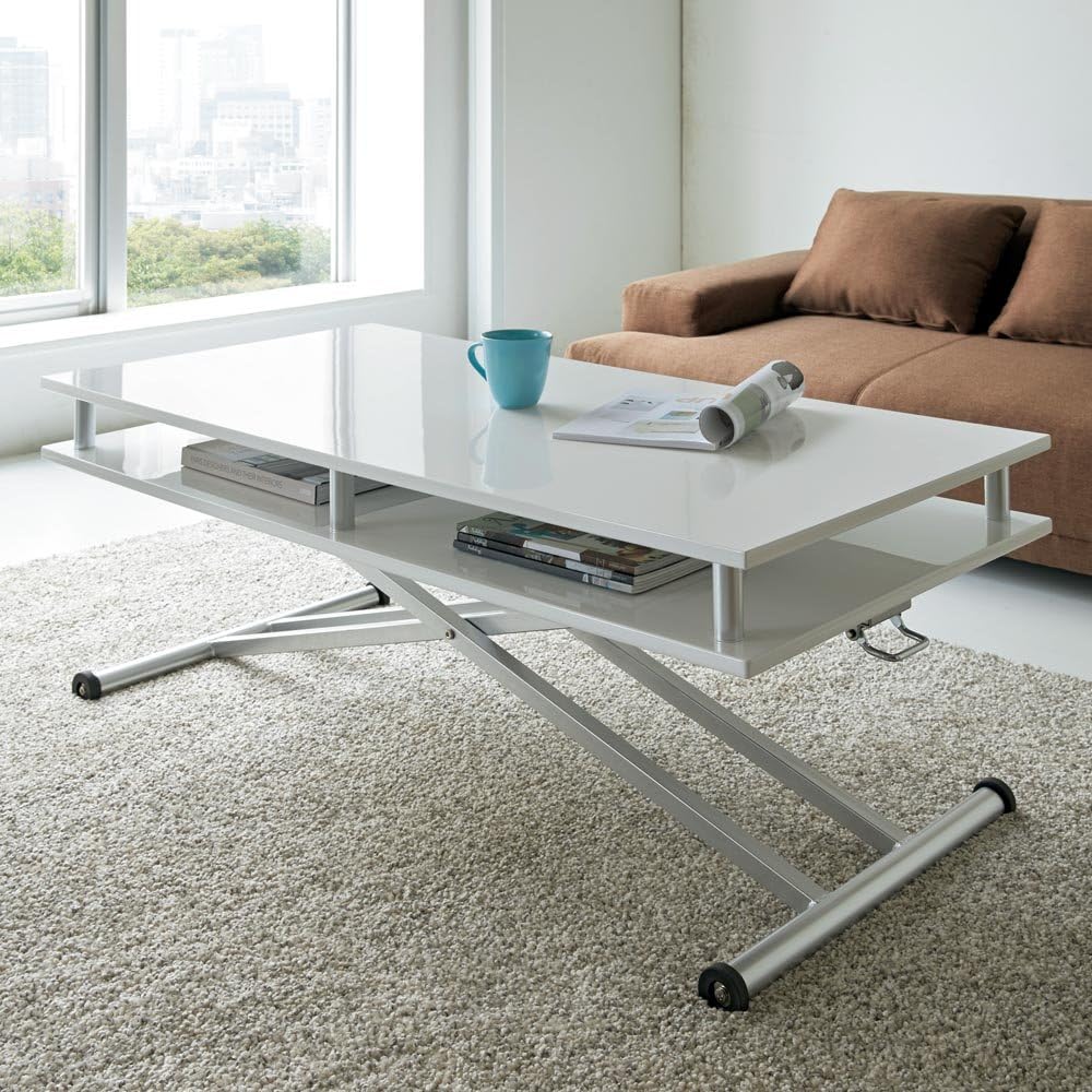 家具 収納 テーブル 昇降式 リフティングテーブル 棚付き昇降式テーブル 【リビングルームバルコニーアイアン】 幅102（天板90）cm(サイズはありません イ