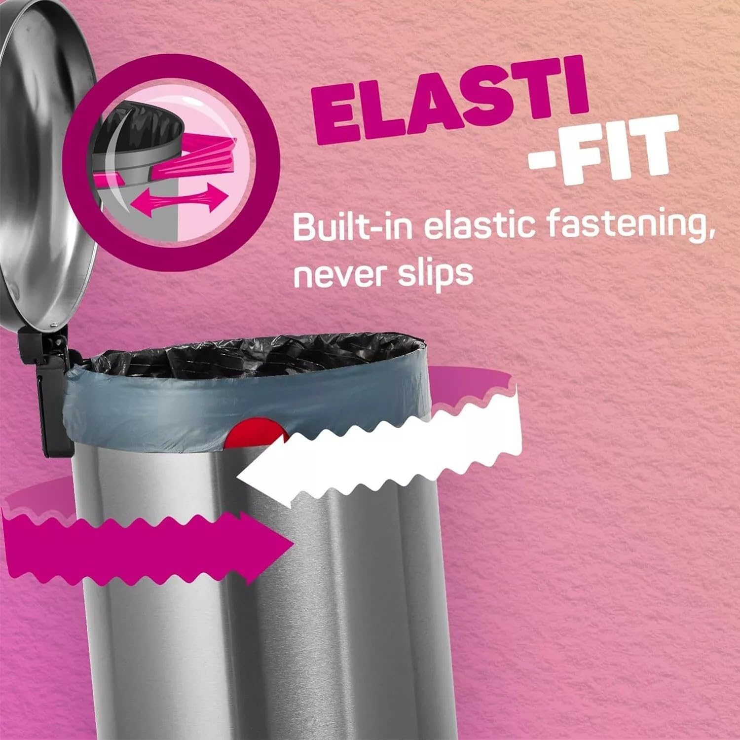 Elasti-Fit Bin Liners with Drawstring Handles 30L - Leak-Proof Bin Bag with Elastic Fastening for a Secure Fit (3 Rolls, 36 Bags)…