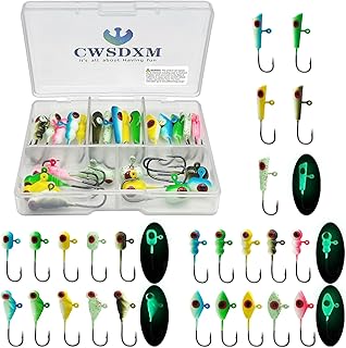 Glow Ice Fishing Jigs Winter ice Fishing Lures Ice Fishing Gear for Ice Jigging Panfish, Pike, Walleye, Perch and Crappies 25pcs…