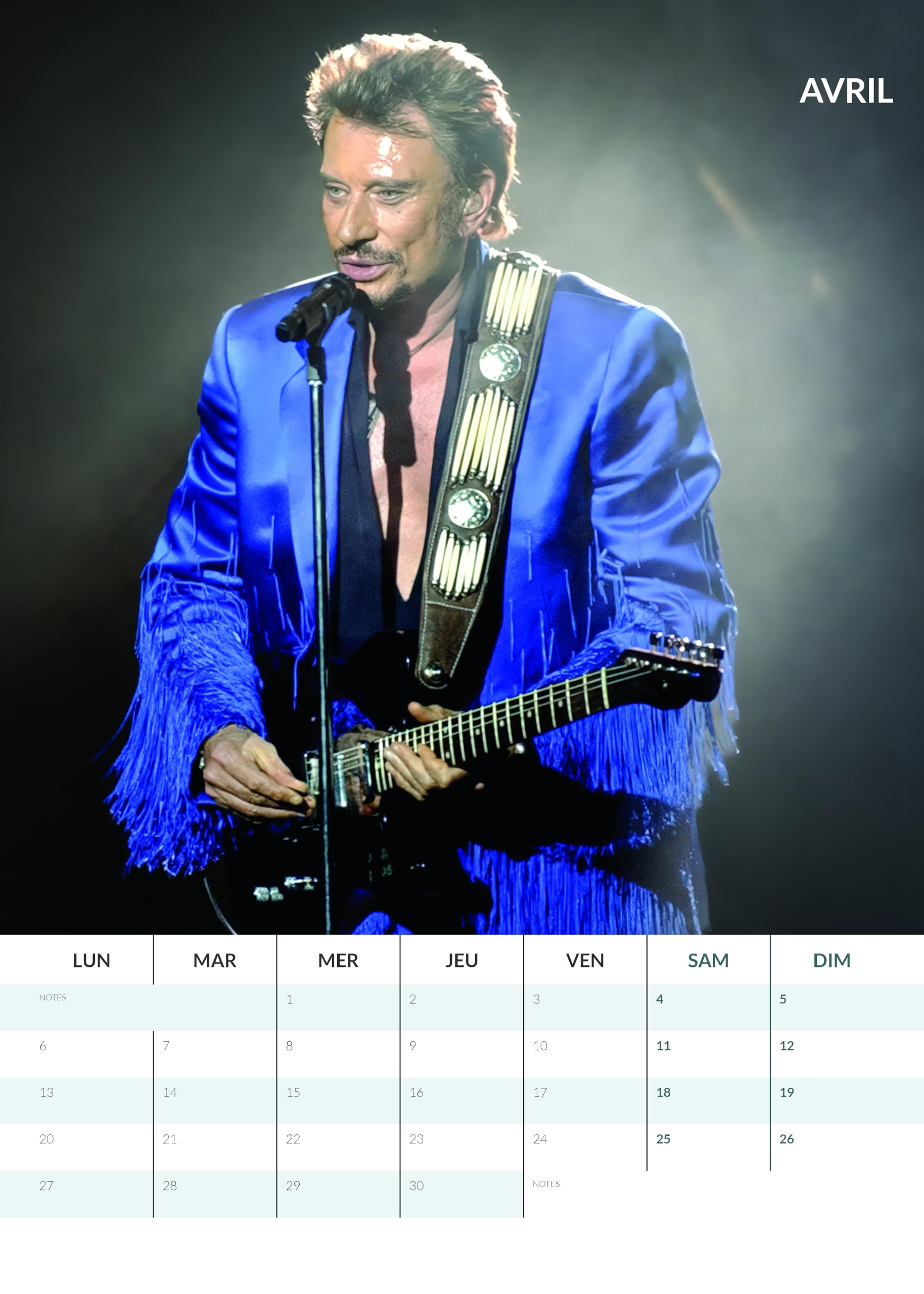 Johnny Hallyday Calendrier 2026