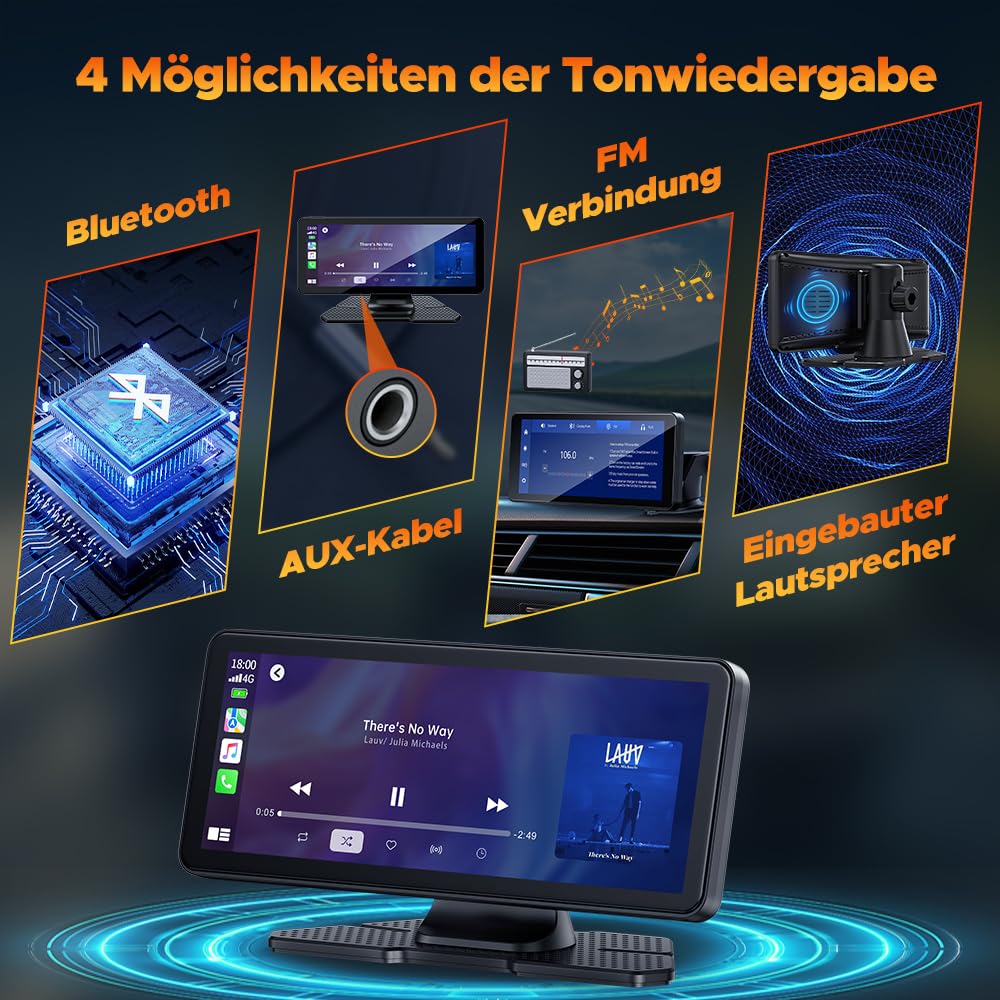 Volam Carplay Wireless Android Auto Portatile Autoradio, 6.86 Pollici Schermo Per Auto con Fotocamera Frontale da 2,5K, Touchscreen, Supporta Vivavoce Bluetooth 5.0/Navigazione/Siri/Airplay/FM/AUX
