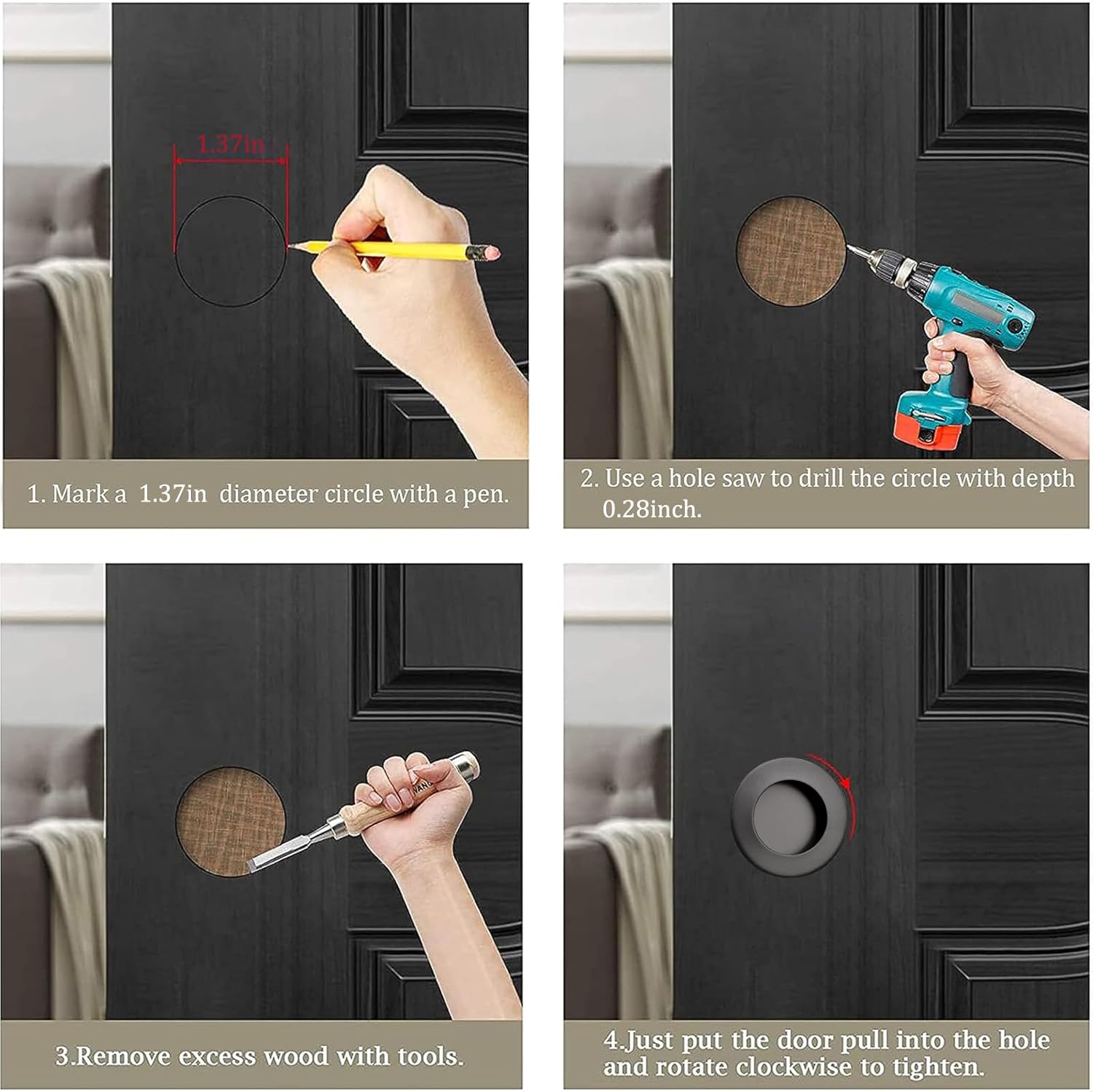 MOROBOR 16 Pack Round Finger Pull, Flush Pull Door Handle Stainless Steel Sliding Barn Door Pulls Recessed Kitchen Cabinet Handles Invisible Door Handle (Black)