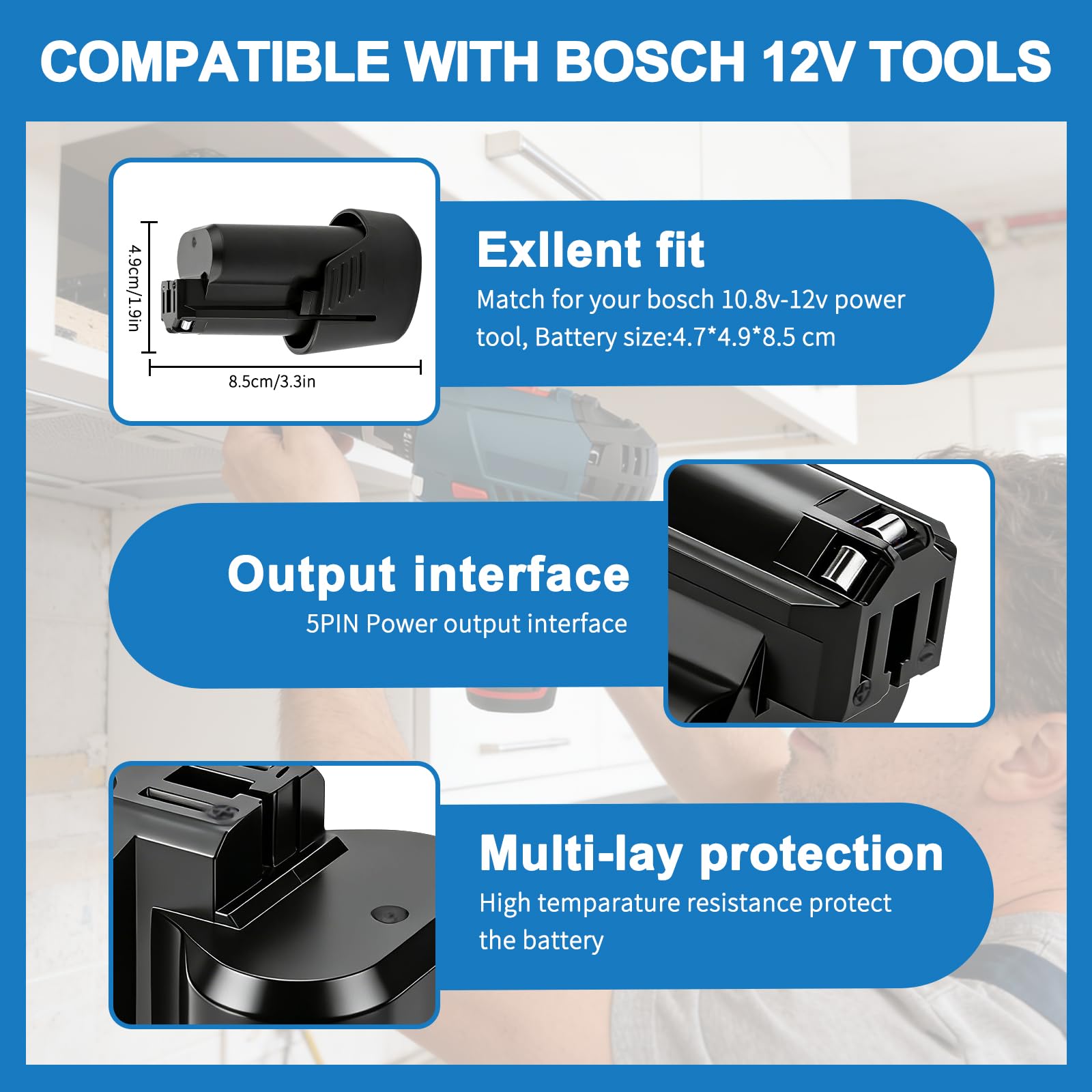Batería de ion de litio para Bosch BAT411 2607336013 2607336014 BAT411A BAT412 BAT412A BAT413 BAT413A BAT414 D-70745 GSR GDR 10.8-LI - Batería de repuesto (10,8 V, 12 V, 4000 mAh)