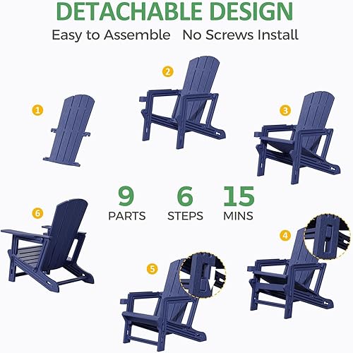 Miniatura 5 de Silla Adirondack, silla Adirondack de plástico con soporte para tazas, muebles de césped resistentes a la intemperie al aire libre, jardín sin
