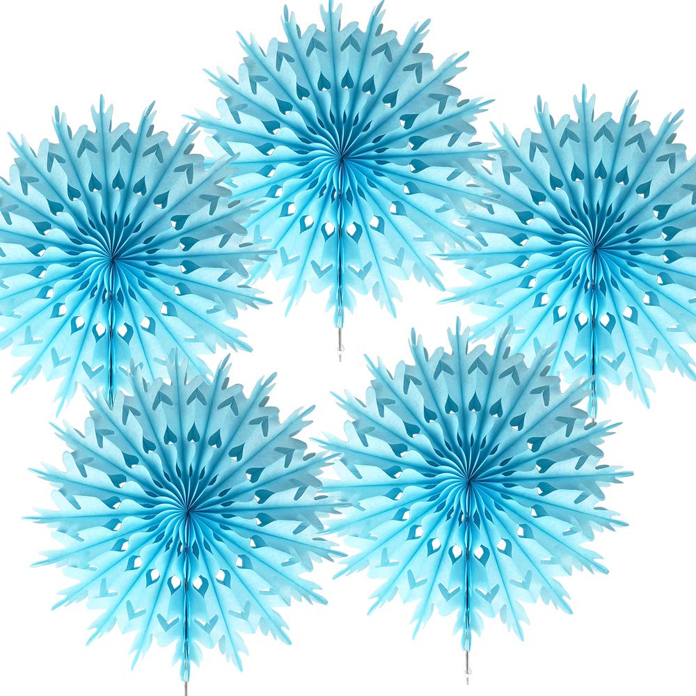 Time To Sparkle Light Blue 12"(30Cm)-5Pcs Hanging Fans Tissue Paper Fan Paper Flowers Baby Shower Birthday Wedding Snowflake Christmas | Fan- |