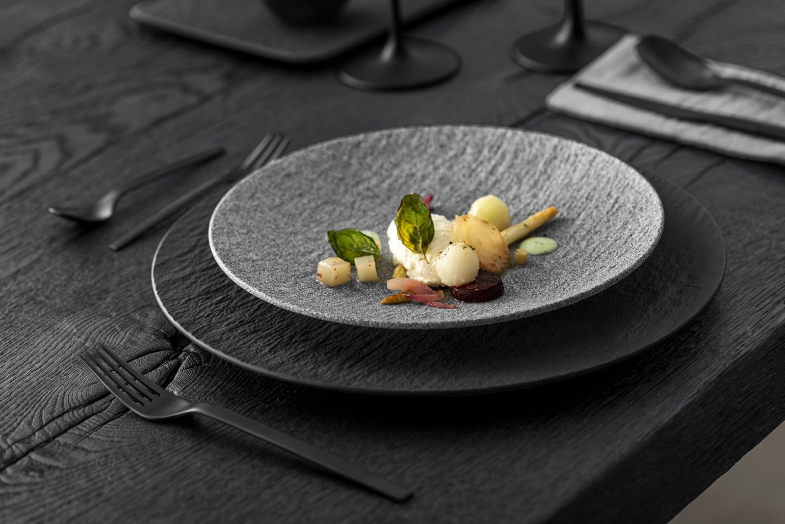 Villeroy & Boch - Manufacture Rock Assiette À Pâtes, 6 Assiettes, Porcelaine Premium, Résistant Au Lave-Vaisselle Et Au Four À Micro-Ondes, Noir
