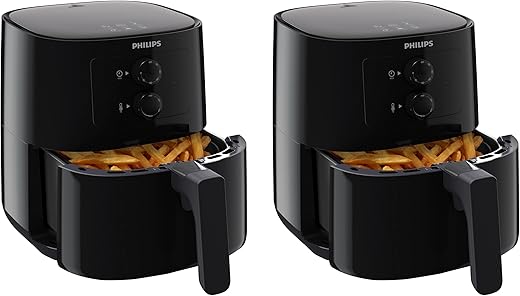 PHILIPS Air Fryer HD9200/90, uses up to 90% less fat, 1400W, 4.1 Liter, with Rapid Air Technology (Black), Large (Pack of 2)
