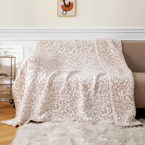 Miniatura 6 de MH MYLUNE HOME Manta grande de microfelpa suave de leopardo (71 x 78 pulgadas, caqui), cálida y reversible, con patrón de leopardo para sofá, cama y