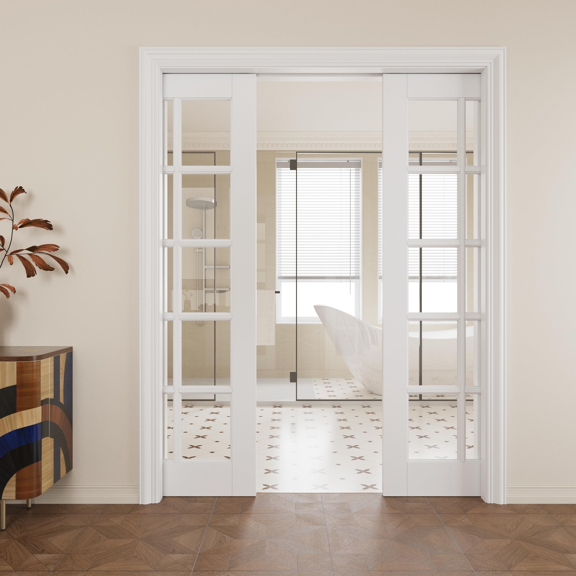 Pocket Door,10-Lite Clear Glass Doors,French 56x80 Sliding Door