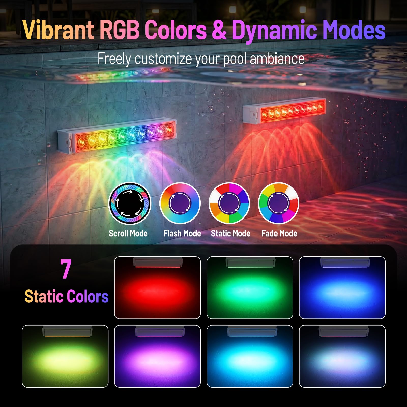 Luz Para Piscina, 2pc Led Impermeables IP68 Con 13 Modos de Iluminación, Luces Recargables para Piscina con Mando a Distancia y Temporizador, Luz Acuática para Ducha, Fuente, Manantial,Pecera