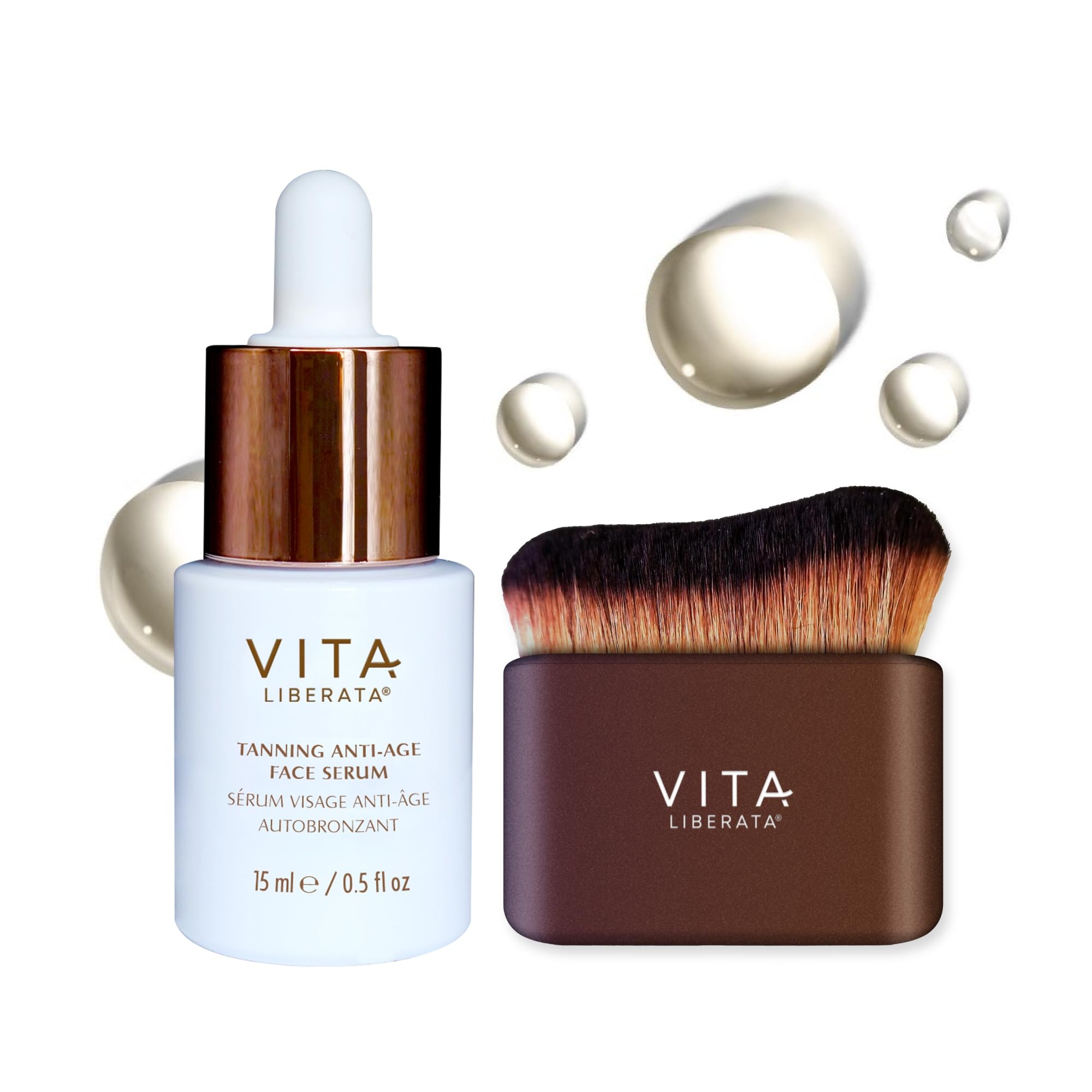 VITA LIBERATA Anti Age Serum 15ml & Brush Bundle, Anti-ageing & Hydrating, Customizable Tan