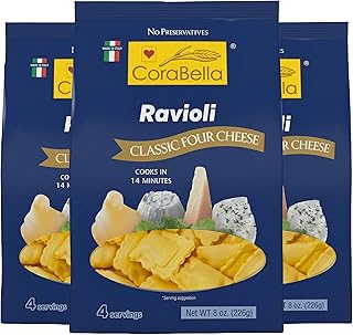 Corabella Four Cheese Ravioli, 3 Pack – Authentic Italian-Style Pasta Filled with Ricotta, Parmesan, Romano & Mozzarella – Easy 14-Minute Meal, Serve with Your Favorite Sauce