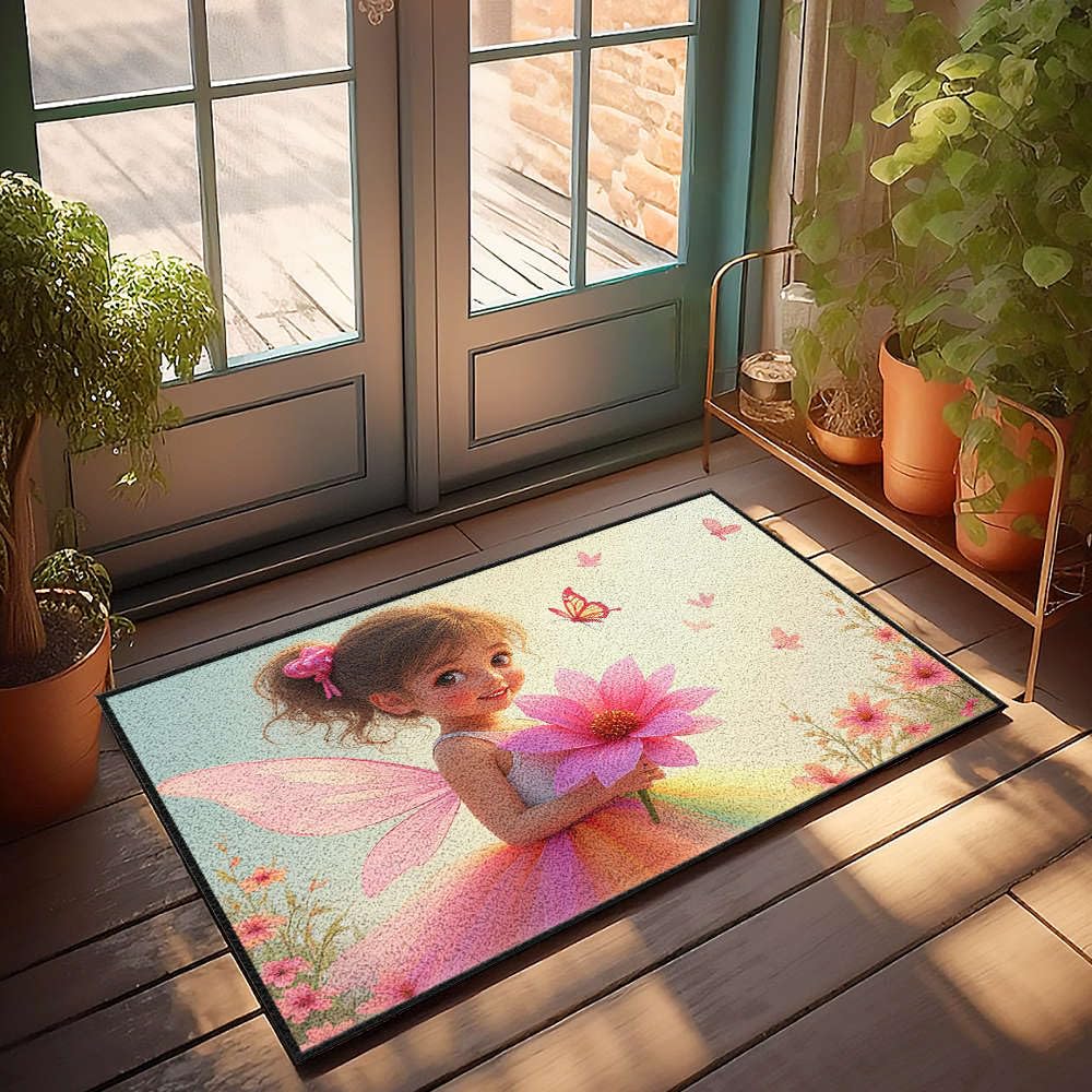 Grand tapis d'extérieur fée et papillons 65x90 cm pour entrée