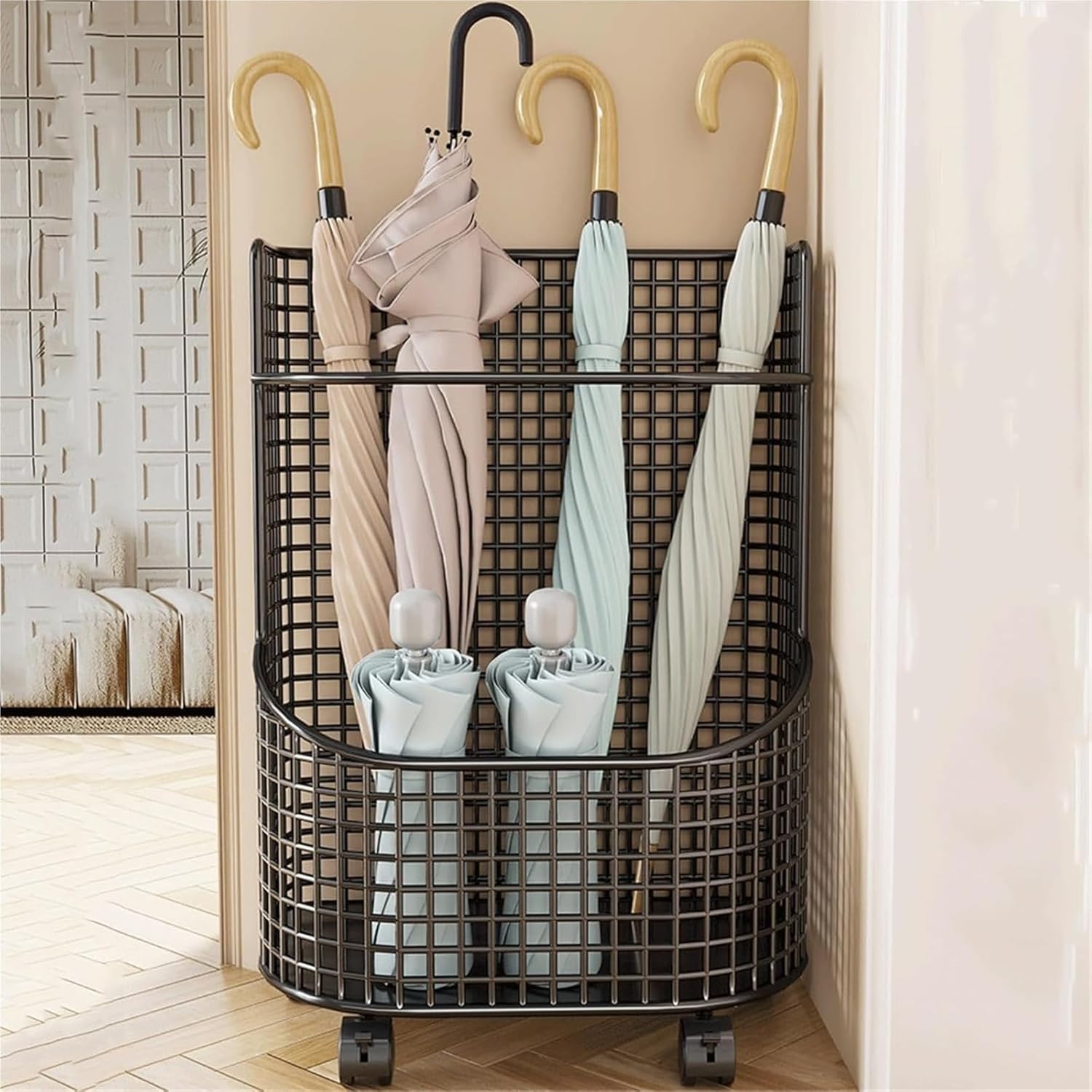 Offices The Open-mesh Umbrella Stand Easily Accommodates Both Long-Handled and Folding Umbrellas