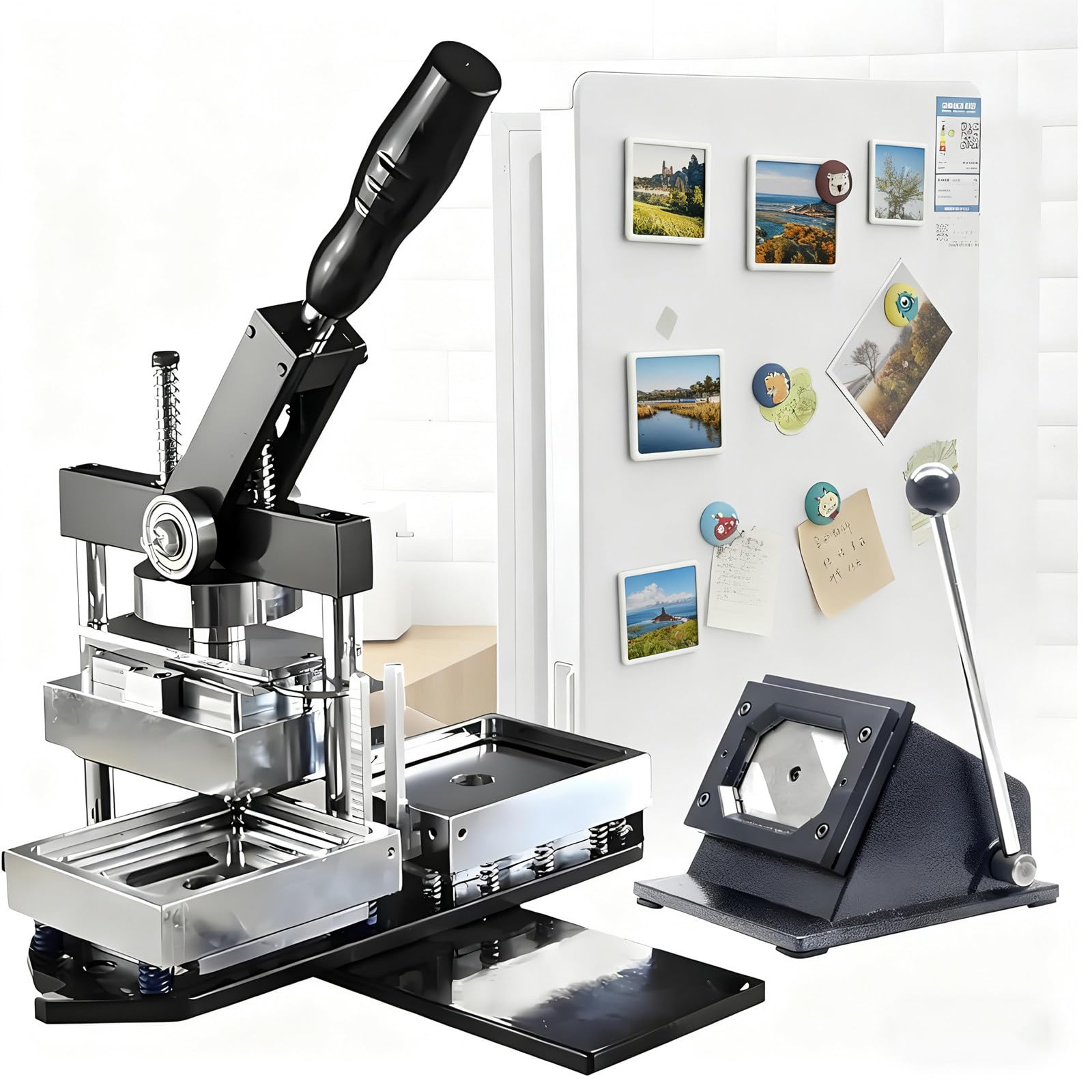 Machine à Badges & Kit de Presse Magnétique 90 X 65 Mm - Machine à Fabriquer des Aimants de Réfrigérateur avec Massicot et 100 Pièces de Fournitures FullSet90*65