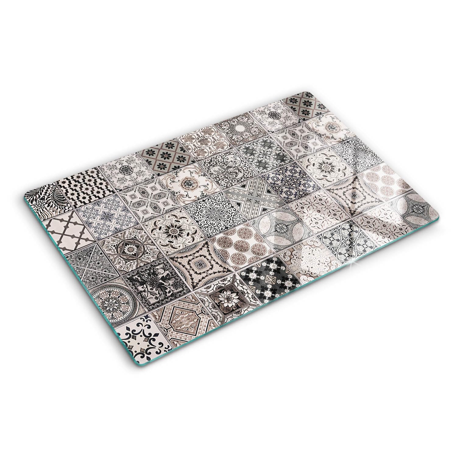 Chopping Board for Kitchen 80x52 cm Rectangular Glass Easy to Clean Food Contact Bacteria-Resistant Printed Smooth Surface Stain and Heat Resistance Non-Slip Feet Polished Edges - Ceramic Tiles