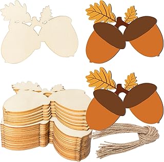 Acorn Shape Wooden Blank Wood with Twines Art Unfinished Ornaments for Easter Christmas Wedding Birthday Party Christmas Thanksgiving Day Decoration 20Pcs